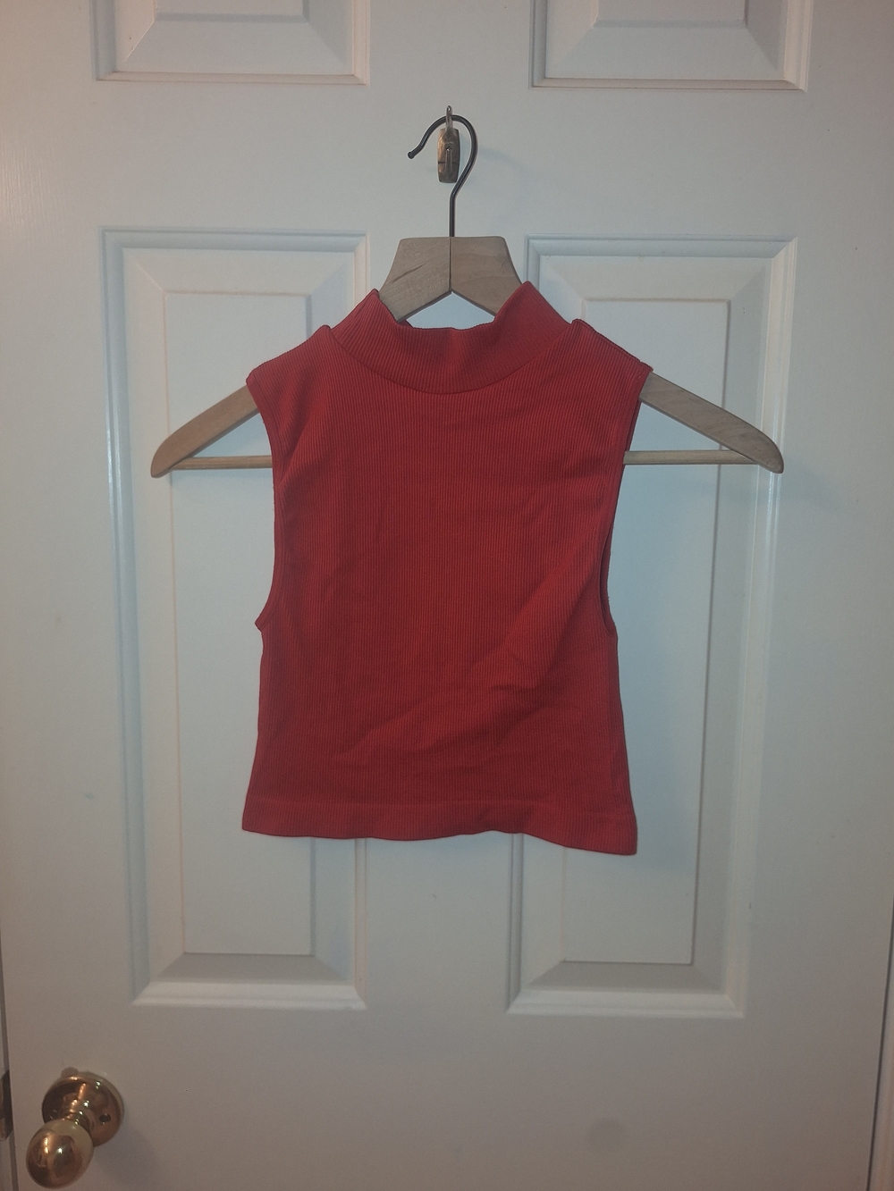 Women's Red Ribbed Mock Neck Crop Top